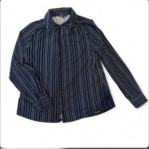 Adrianna Papell M Navy White Striped Button Up Blouse Career Top